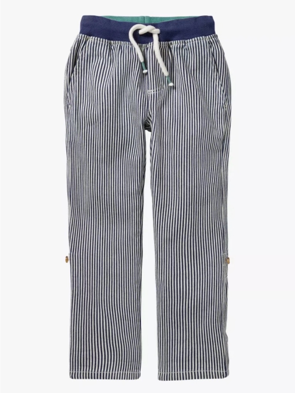 Mini Boden Surf Roll-Up Trousers 5Y NWT Striped Navy Ivory
